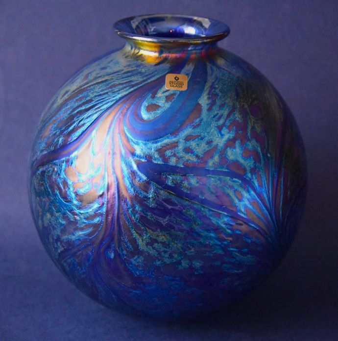 Blue Vine Round Pot Vase Large Isle of Wight Studio Glass