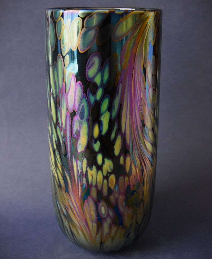 Featherspray Fumed Noir Cylinder Large Isle of Wight Studio Glass