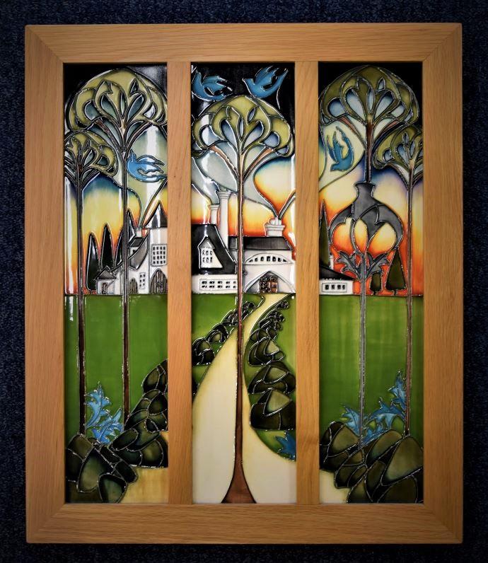 Moorcroft Pottery Triptych Plaque Eventide House The Way Kerry Goodwin A Limited Edition of 75